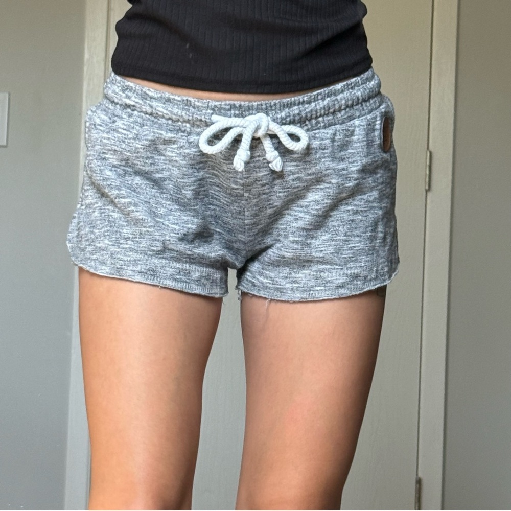 Gray Athletic Soffe Shorts with Heathered Texture and Drawstring Waist Beach